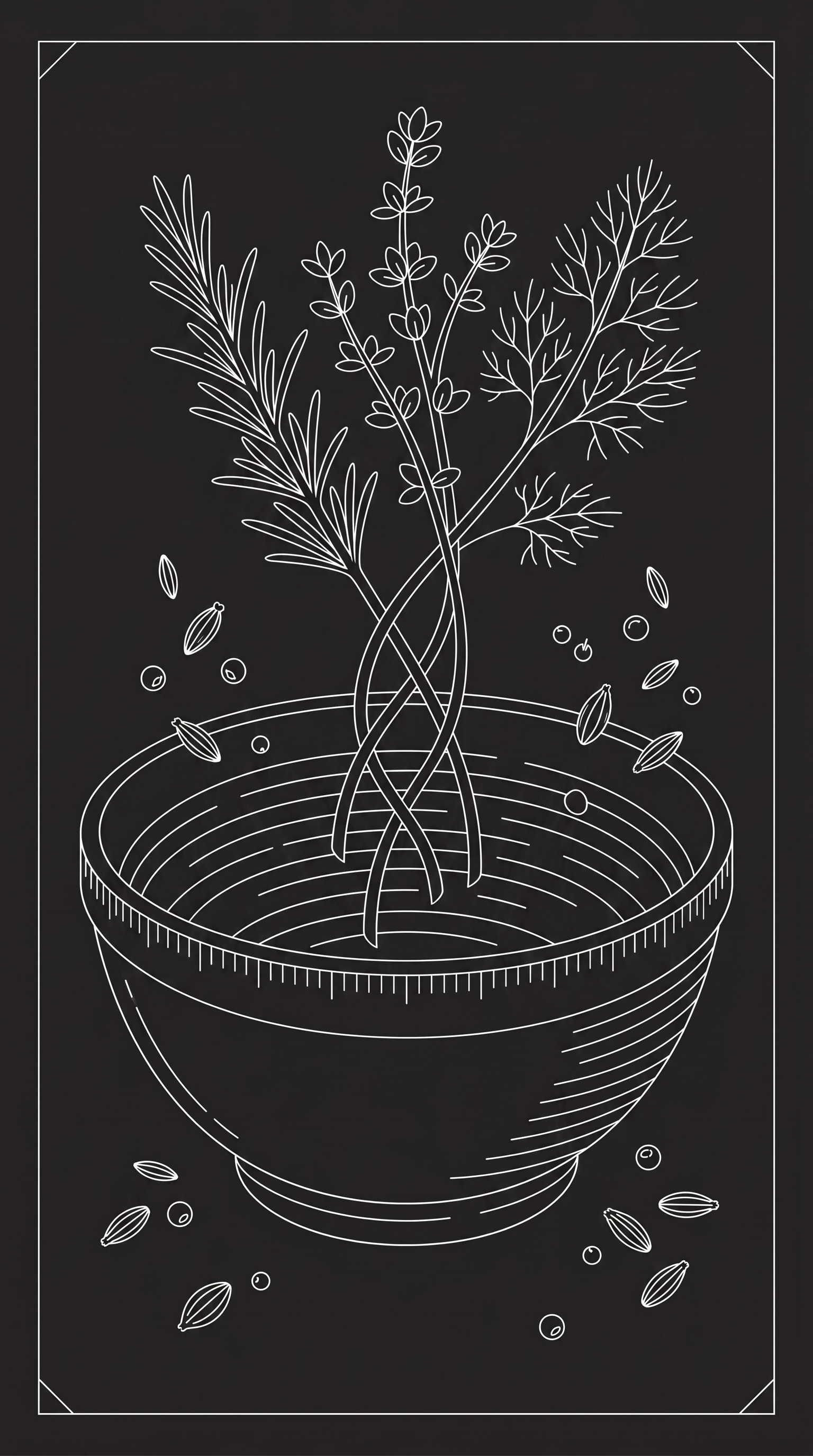 Ceramic bowl with herbs illustration